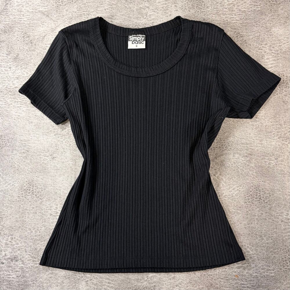 Classic Black Ribbed Short Sleeve Top